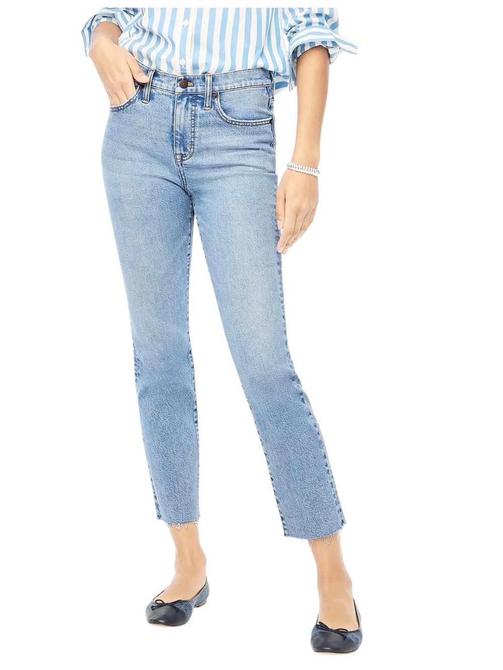 J. Crew Women’s Essential Straight Jeans Size 28 Light Blue High-Rise Raw Hem